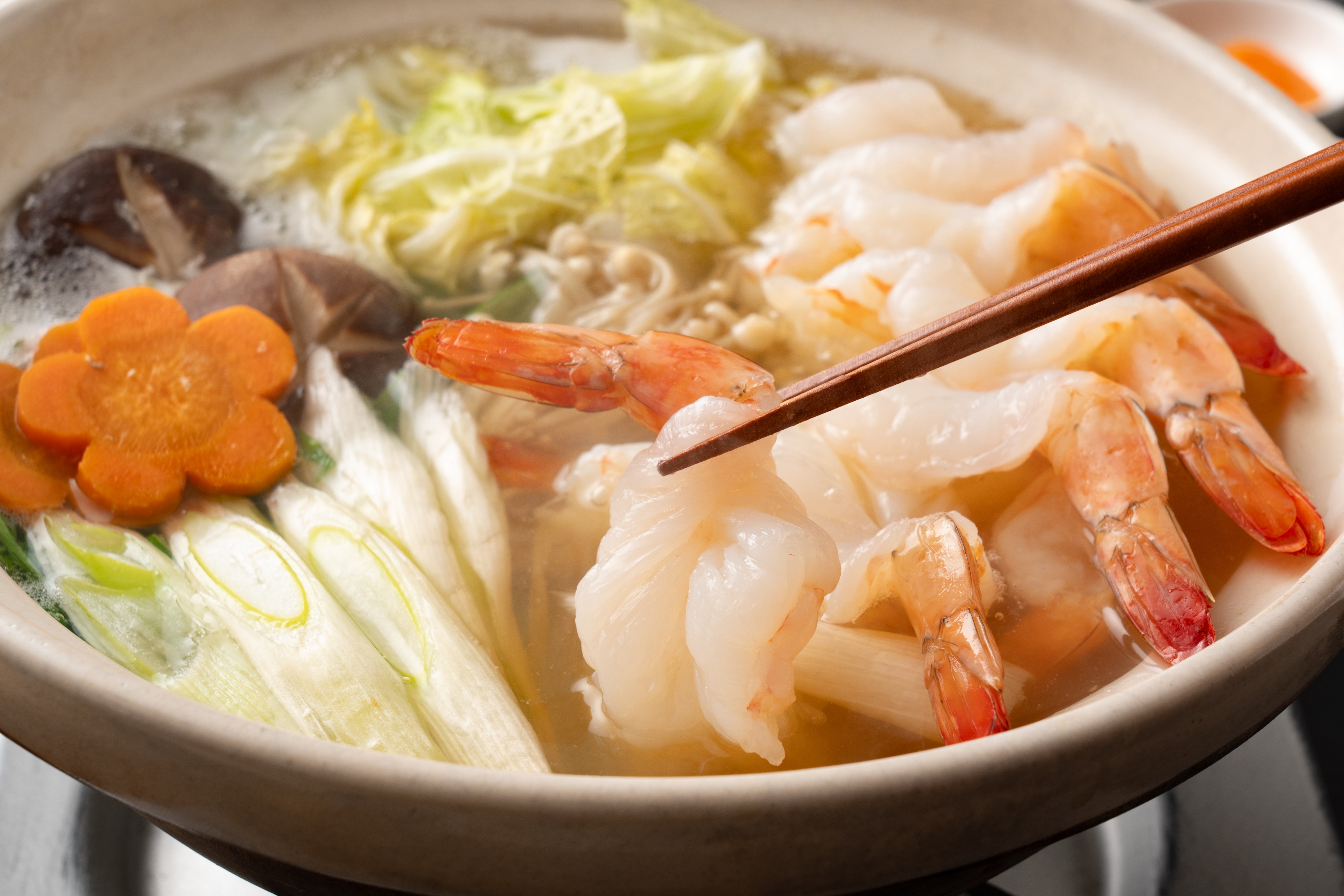 野菜たっぷり、海老鍋でも